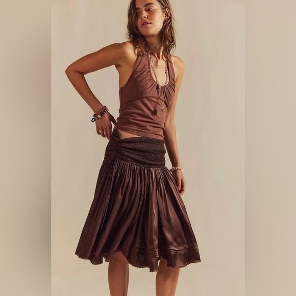 🆕 Free People Maya Strapless Brown convertible midi Dress or skirt size medium - Picture 3 of 14